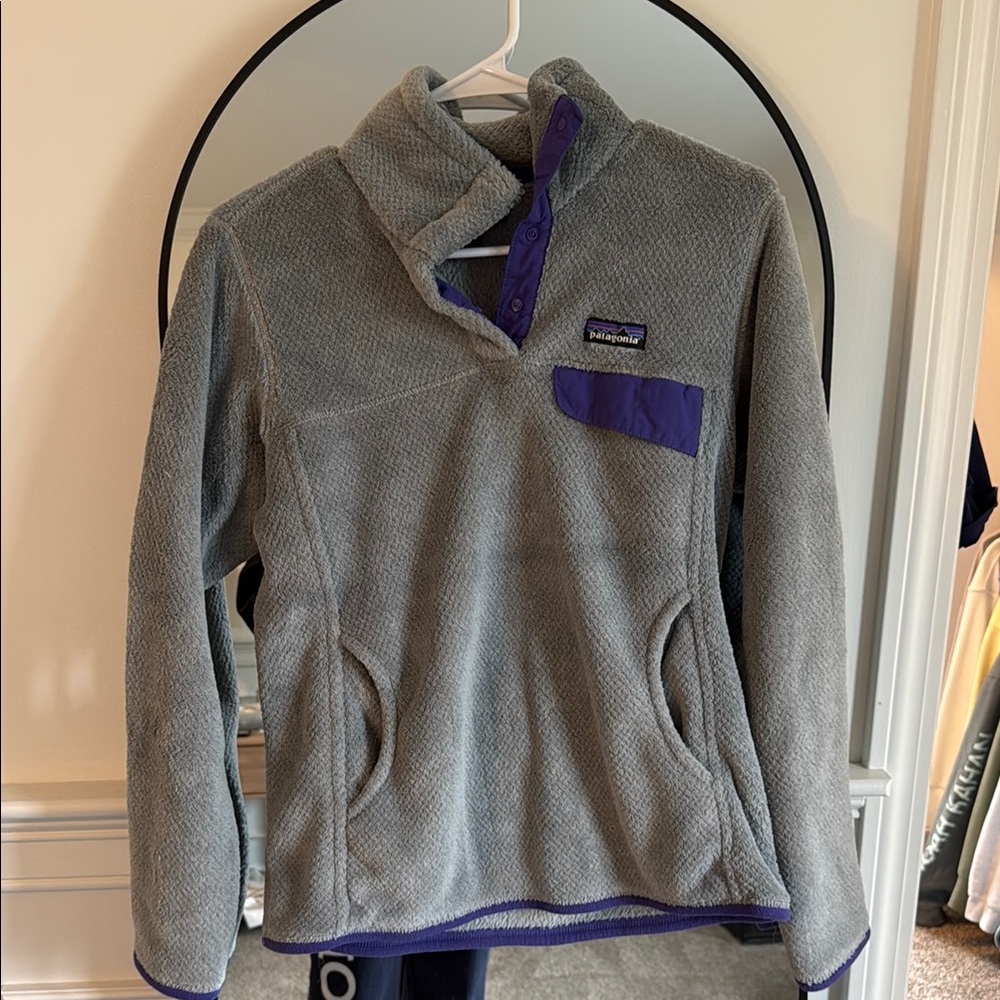 Patagonia Gray Fleece with Purple Trim